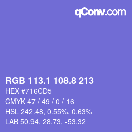 カラーコード: RGB 113.1 108.8 213 | qconv.com