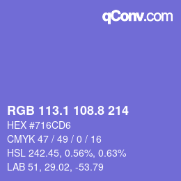 カラーコード: RGB 113.1 108.8 214 | qconv.com