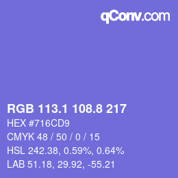 カラーコード: RGB 113.1 108.8 217 | qconv.com