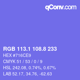 カラーコード: RGB 113.1 108.8 233 | qconv.com