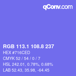 カラーコード: RGB 113.1 108.8 237 | qconv.com
