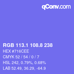 カラーコード: RGB 113.1 108.8 238 | qconv.com