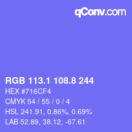 カラーコード: RGB 113.1 108.8 244 | qconv.com