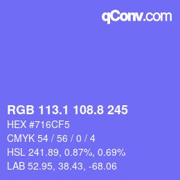 カラーコード: RGB 113.1 108.8 245 | qconv.com