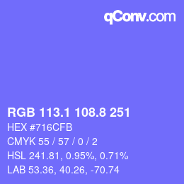 カラーコード: RGB 113.1 108.8 251 | qconv.com