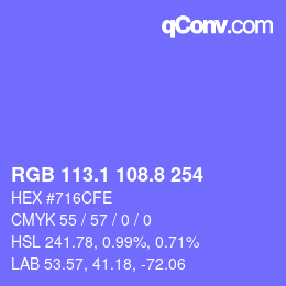 カラーコード: RGB 113.1 108.8 254 | qconv.com