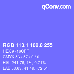 カラーコード: RGB 113.1 108.8 255 | qconv.com