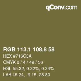 Color code: RGB 113.1 108.8 58 | qconv.com