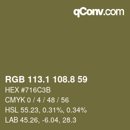 Color code: RGB 113.1 108.8 59 | qconv.com