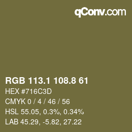 Color code: RGB 113.1 108.8 61 | qconv.com