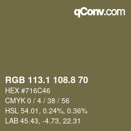 Color code: RGB 113.1 108.8 70 | qconv.com