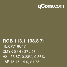 Color code: RGB 113.1 108.8 71 | qconv.com