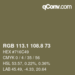 Color code: RGB 113.1 108.8 73 | qconv.com
