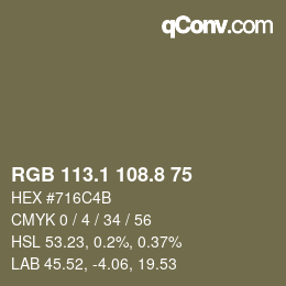 Color code: RGB 113.1 108.8 75 | qconv.com