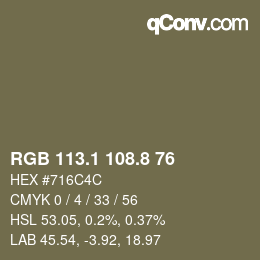 Color code: RGB 113.1 108.8 76 | qconv.com