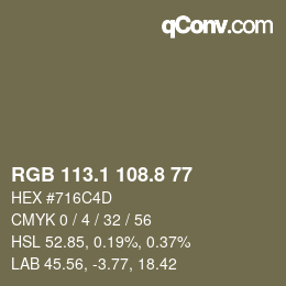 Color code: RGB 113.1 108.8 77 | qconv.com