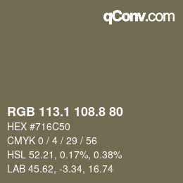 Color code: RGB 113.1 108.8 80 | qconv.com