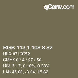 Color code: RGB 113.1 108.8 82 | qconv.com