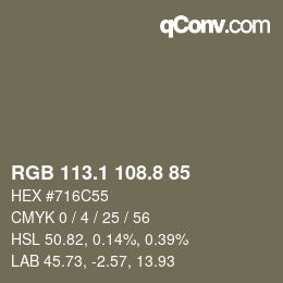 Color code: RGB 113.1 108.8 85 | qconv.com