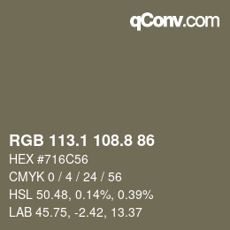 カラーコード: RGB 113.1 108.8 86 | qconv.com
