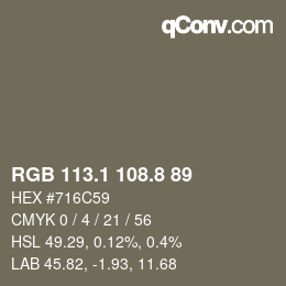 カラーコード: RGB 113.1 108.8 89 | qconv.com