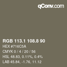 Color code: RGB 113.1 108.8 90 | qconv.com