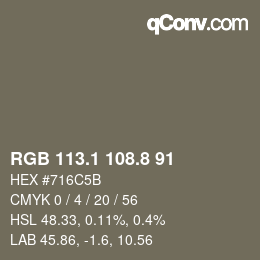 カラーコード: RGB 113.1 108.8 91 | qconv.com