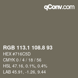 Color code: RGB 113.1 108.8 93 | qconv.com