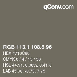 Color code: RGB 113.1 108.8 96 | qconv.com
