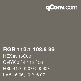 カラーコード: RGB 113.1 108.8 99 | qconv.com