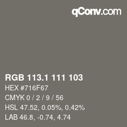 Color code: RGB 113.1 111 103 | qconv.com