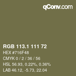 カラーコード: RGB 113.1 111 72 | qconv.com