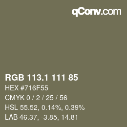 カラーコード: RGB 113.1 111 85 | qconv.com