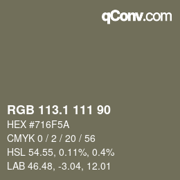 カラーコード: RGB 113.1 111 90 | qconv.com