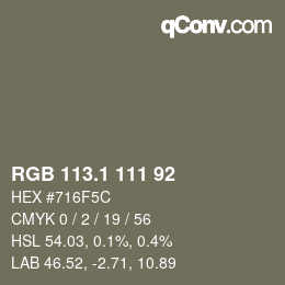 カラーコード: RGB 113.1 111 92 | qconv.com