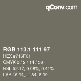 カラーコード: RGB 113.1 111 97 | qconv.com