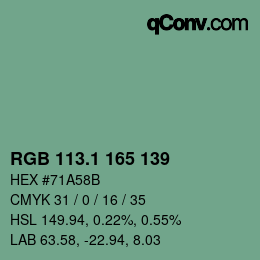 カラーコード: RGB 113.1 165 139 | qconv.com