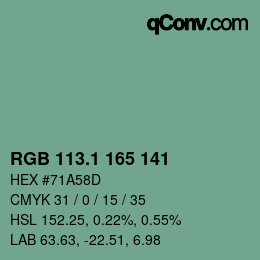 カラーコード: RGB 113.1 165 141 | qconv.com