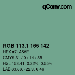カラーコード: RGB 113.1 165 142 | qconv.com