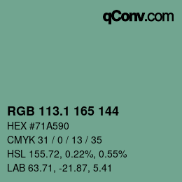 カラーコード: RGB 113.1 165 144 | qconv.com