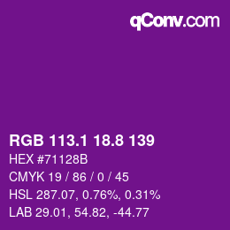 カラーコード: RGB 113.1 18.8 139 | qconv.com