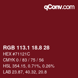 カラーコード: RGB 113.1 18.8 28 | qconv.com