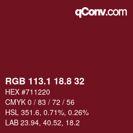 カラーコード: RGB 113.1 18.8 32 | qconv.com
