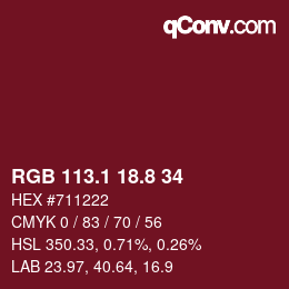 カラーコード: RGB 113.1 18.8 34 | qconv.com