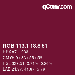 カラーコード: RGB 113.1 18.8 51 | qconv.com