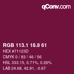 カラーコード: RGB 113.1 18.8 61 | qconv.com
