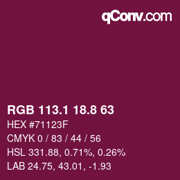 カラーコード: RGB 113.1 18.8 63 | qconv.com