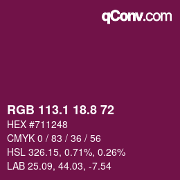 カラーコード: RGB 113.1 18.8 72 | qconv.com