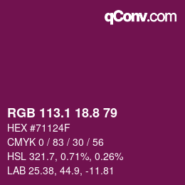 カラーコード: RGB 113.1 18.8 79 | qconv.com
