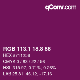 カラーコード: RGB 113.1 18.8 88 | qconv.com